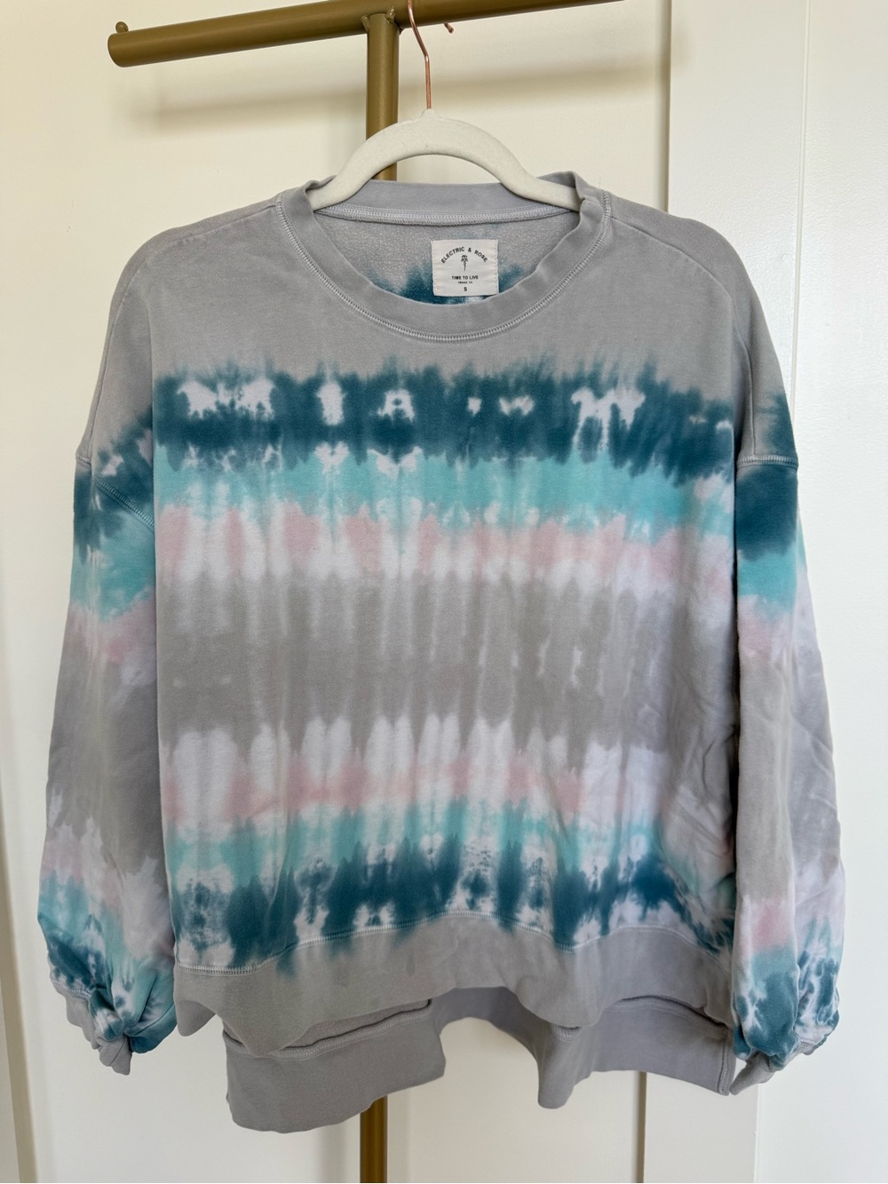 Tie-Dye Crewneck Sweatshirt - Gray, Teal & Pink